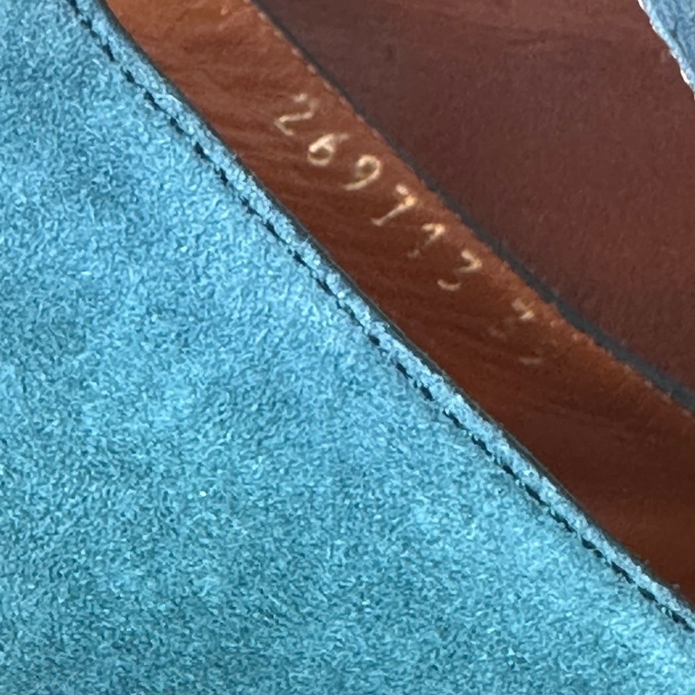 GUCCI Turquoise Suede High Heels Shoes T-Strap Peep Toe Stilettos - Picture 9 of 9